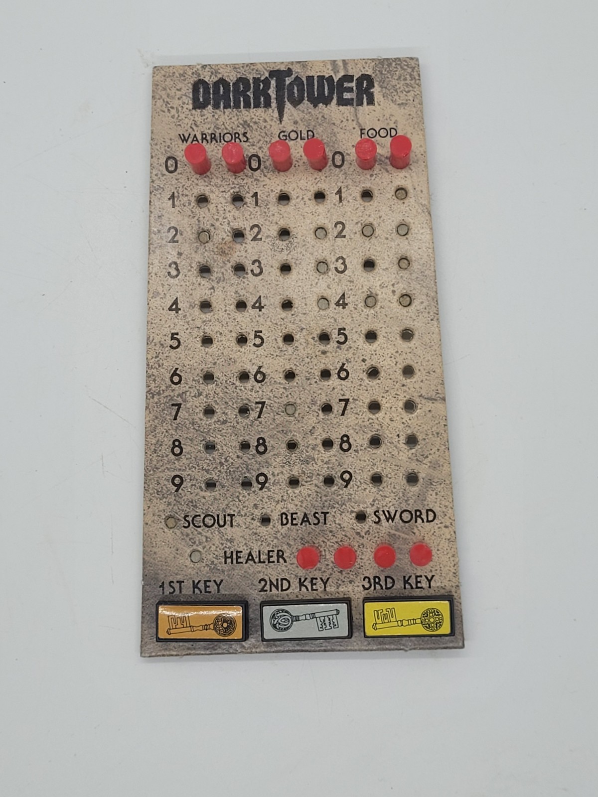 Dark Tower - 1981 Board Game Complete Score Chart, Pegs & Keys OEM Replacement