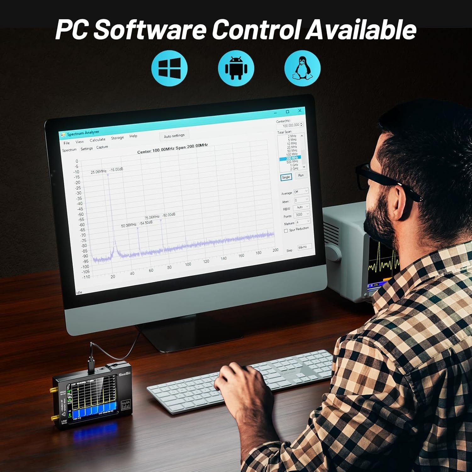 Advanced Spectrum Analyzer with Calibration Signal Generator and Touch Display