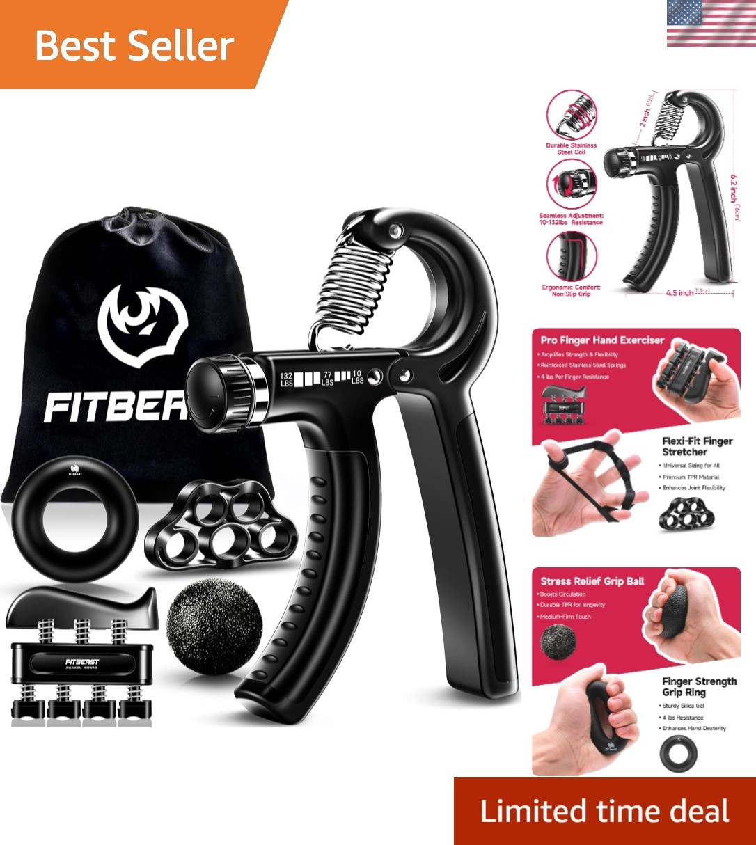 Grip Strengthener Forearm Strengthener Hand Grips Strengthener Kit - 5 Pack Adju
