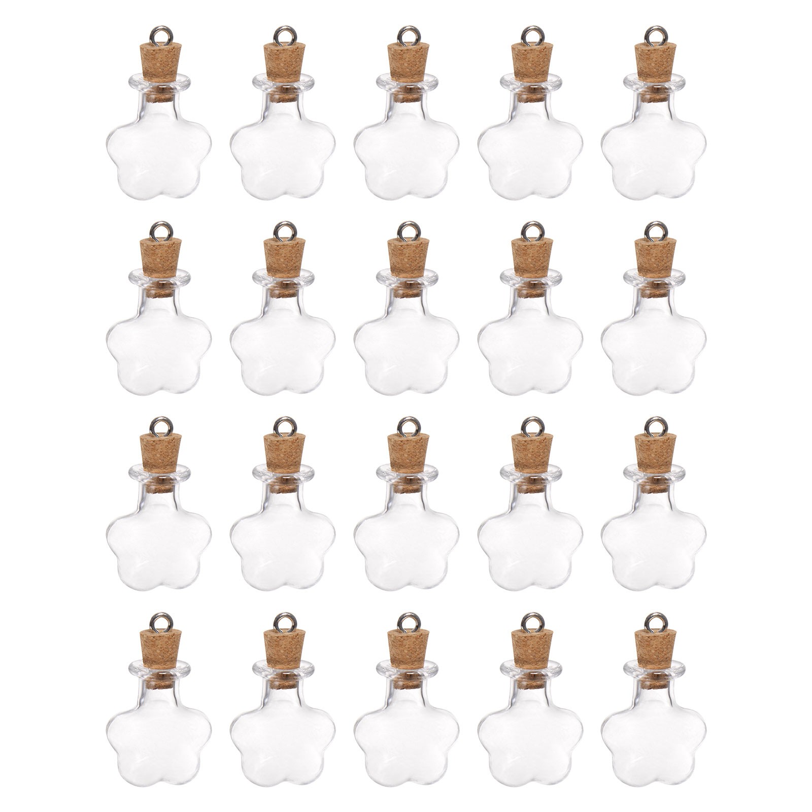 20pcs Mini Glass Bottles with Cork Plum Blossom Shape with Ring