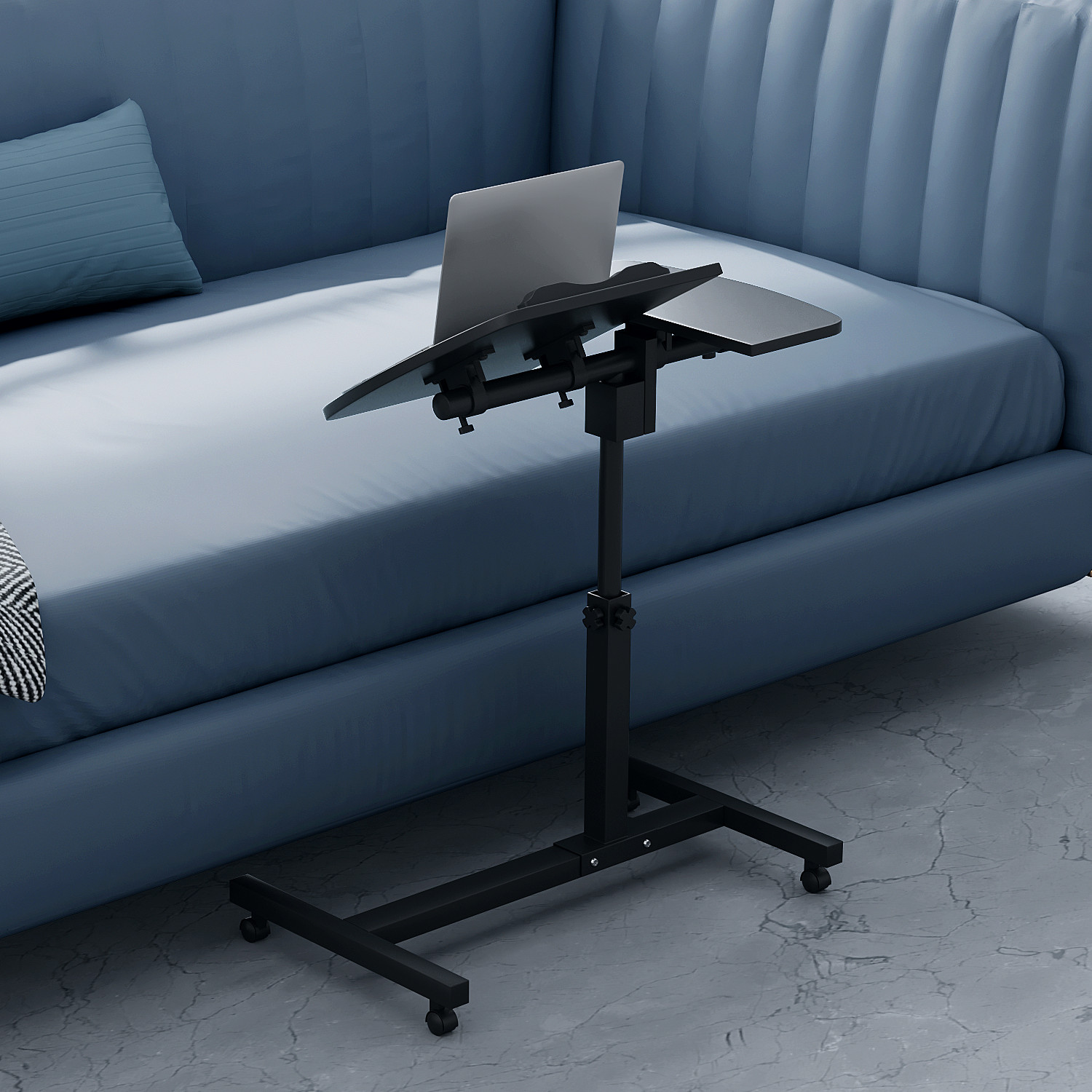 [ROLLING SWIVEL LAPTOP DESK]Stand Up Workstation Adjustable Height & Angle Table