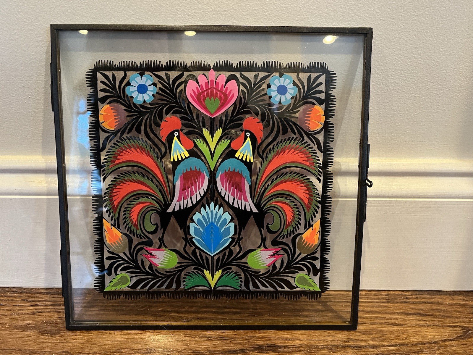 POLISH Paper Cutting WYCINANKI Rooster Glass Framed Art 10" x 10"