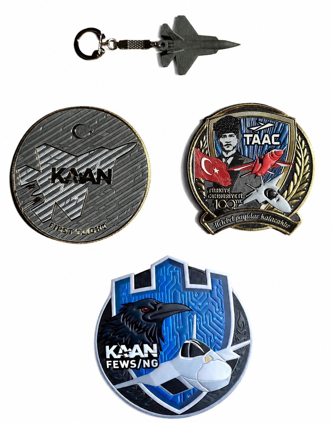 TURKISH KAAN 5th GEN FIGHTER JET FIRST FLIGHT-HQ TPU PATCHES & 3D KEYCHAIN