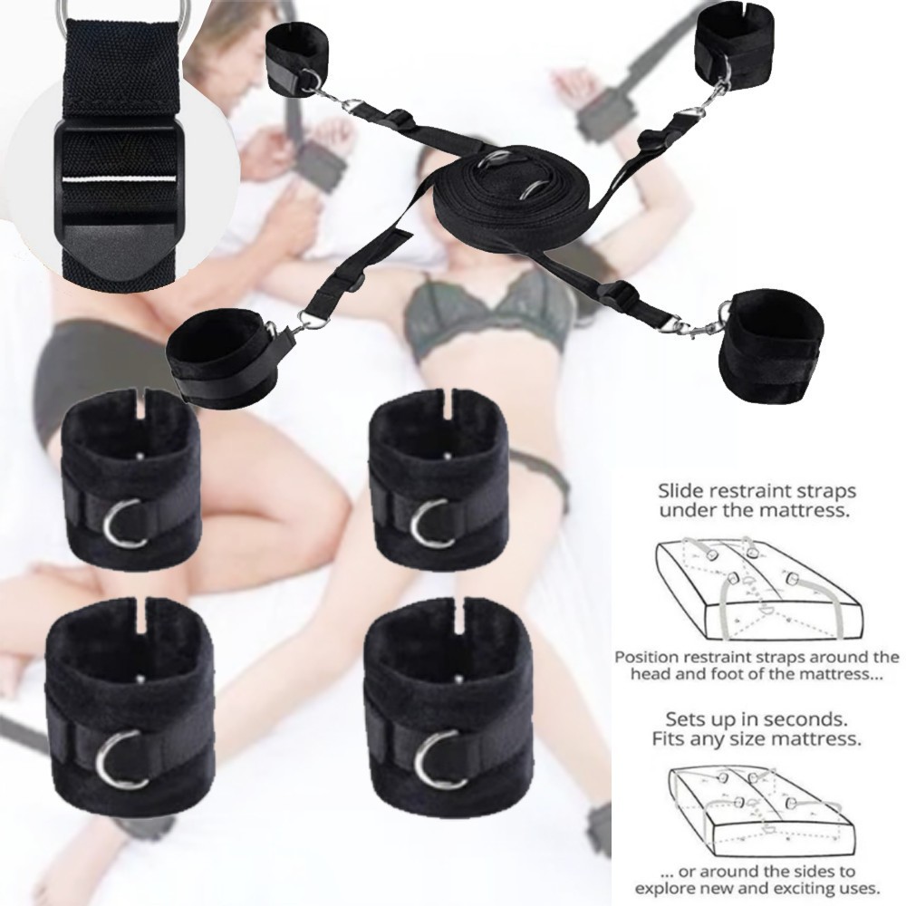 Couples Game BDSM Bed Restraint Kit Handcuffs Ankle Cuffs Bondage Set