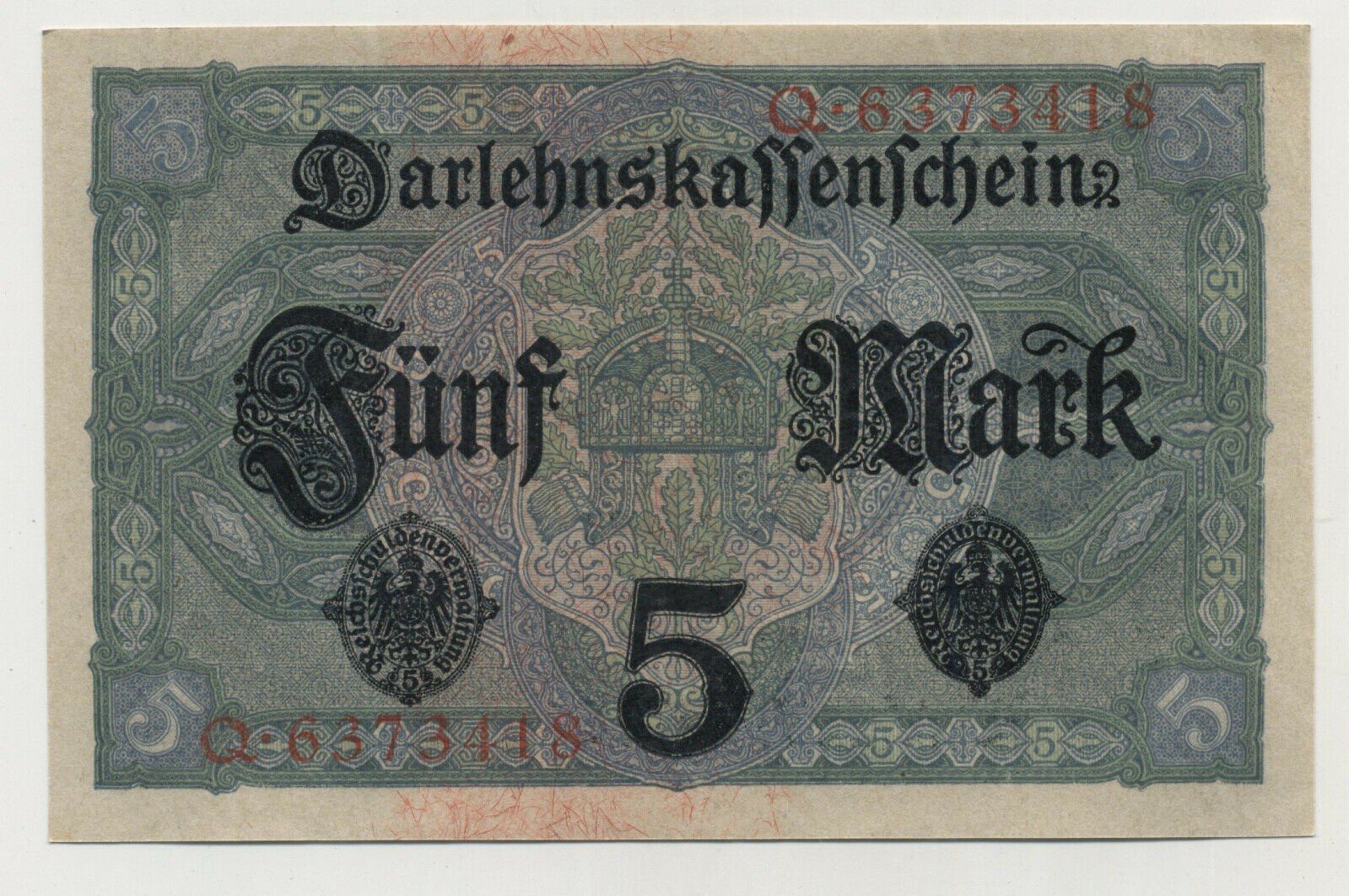 Germany 5 Mark 1-8-1917 Pick 56.b UNC Uncirculated Banknote
