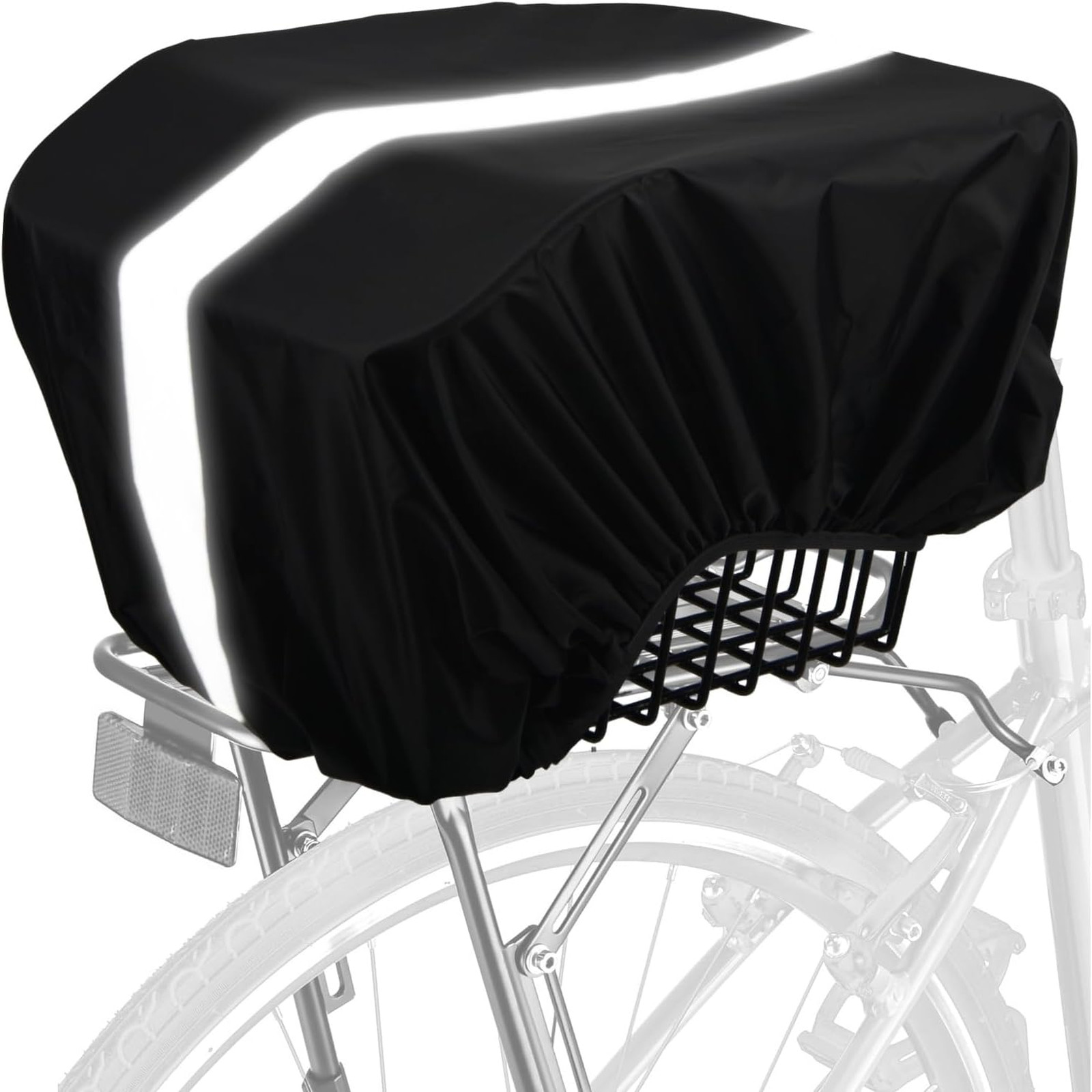 Bike Basket Rain Cover Waterproof with Reflective Strip Black 35L Rear Rack Rain