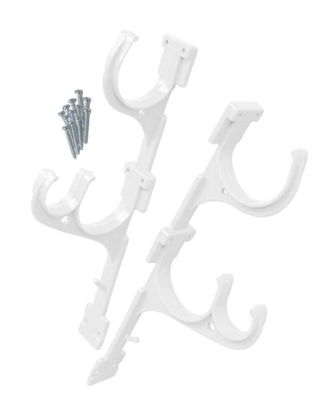 2 White Hanger Hook Set w/Screws For Closet Utility Wall Pool Pole, Nets, Tools