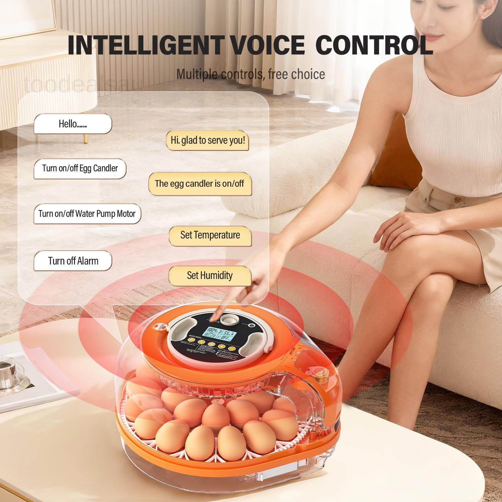 26 Incubators for Hatching Eggs Smart Voice Control 26 Eggs, Orange White