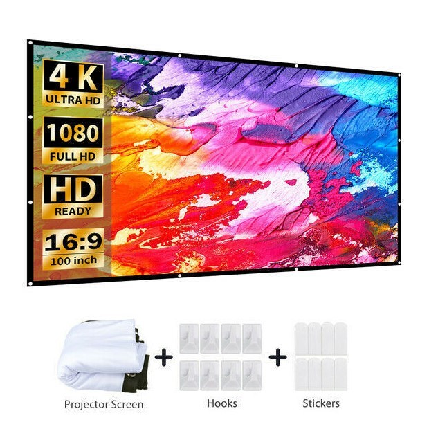 VANKYO 100" Extra Thick HD Projector Screen 16:9 Home 4K Movie Theater Foldable