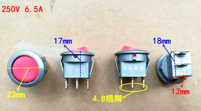 10pcs Cmm SR-06NR Power Rocker Switch 3 Pin 6.5A 250V With Lamp