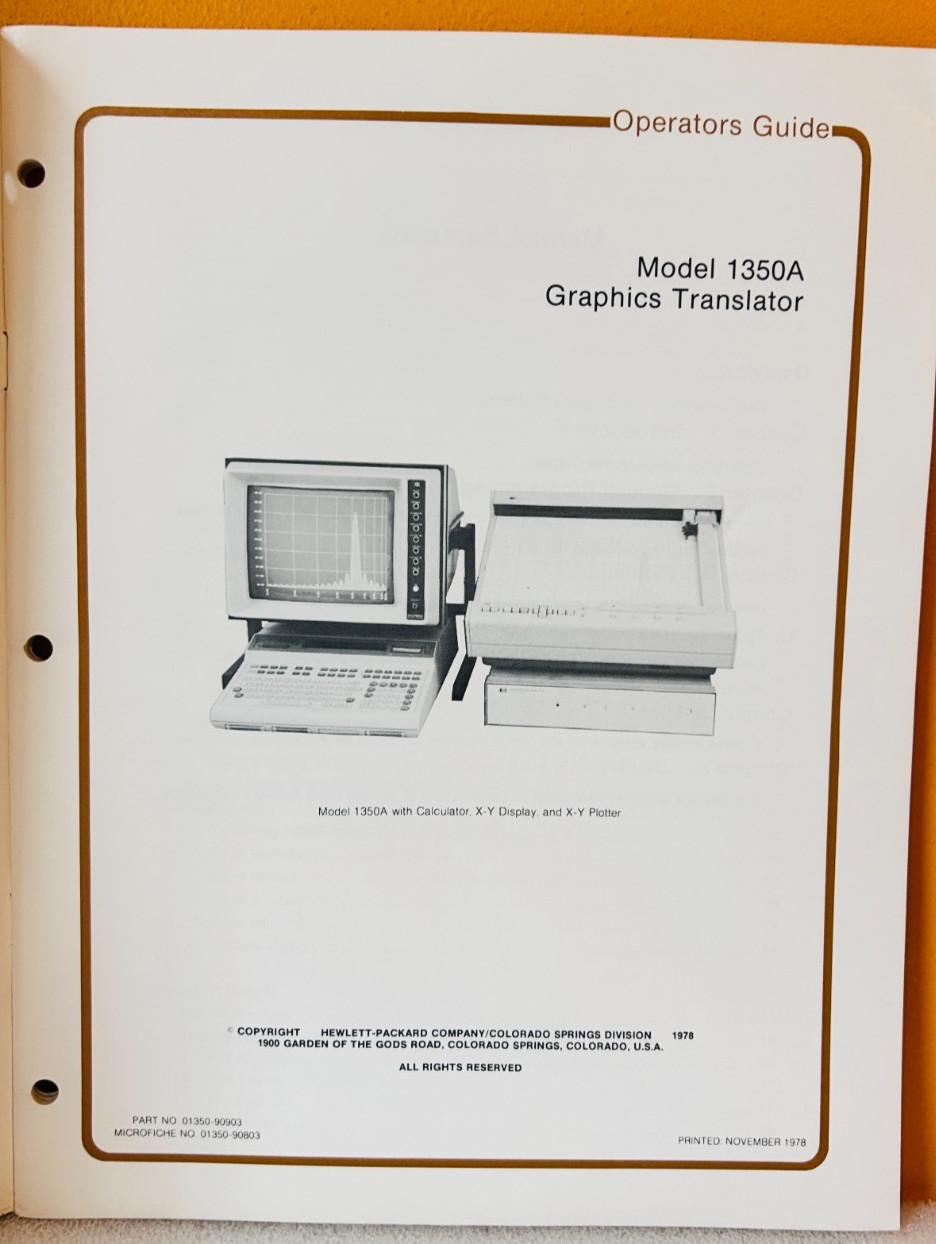 HP 01350-90903 1978 Model 1350A Graphics Translator Operating & Prog Manual.