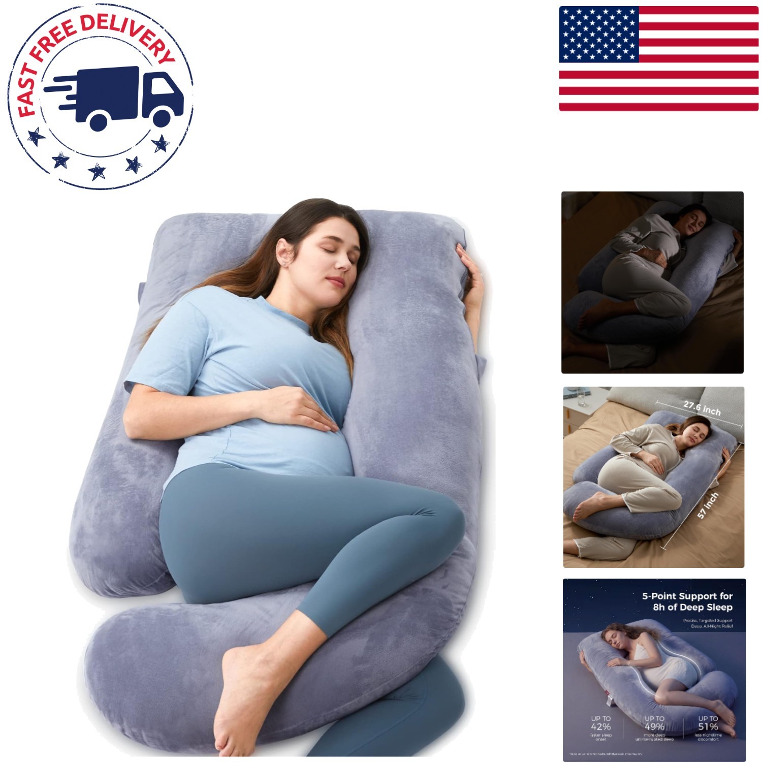 All-in-One U-Shaped Pregnancy Pillow - Comfort for Pregnancy & Beyond, 57 Inch