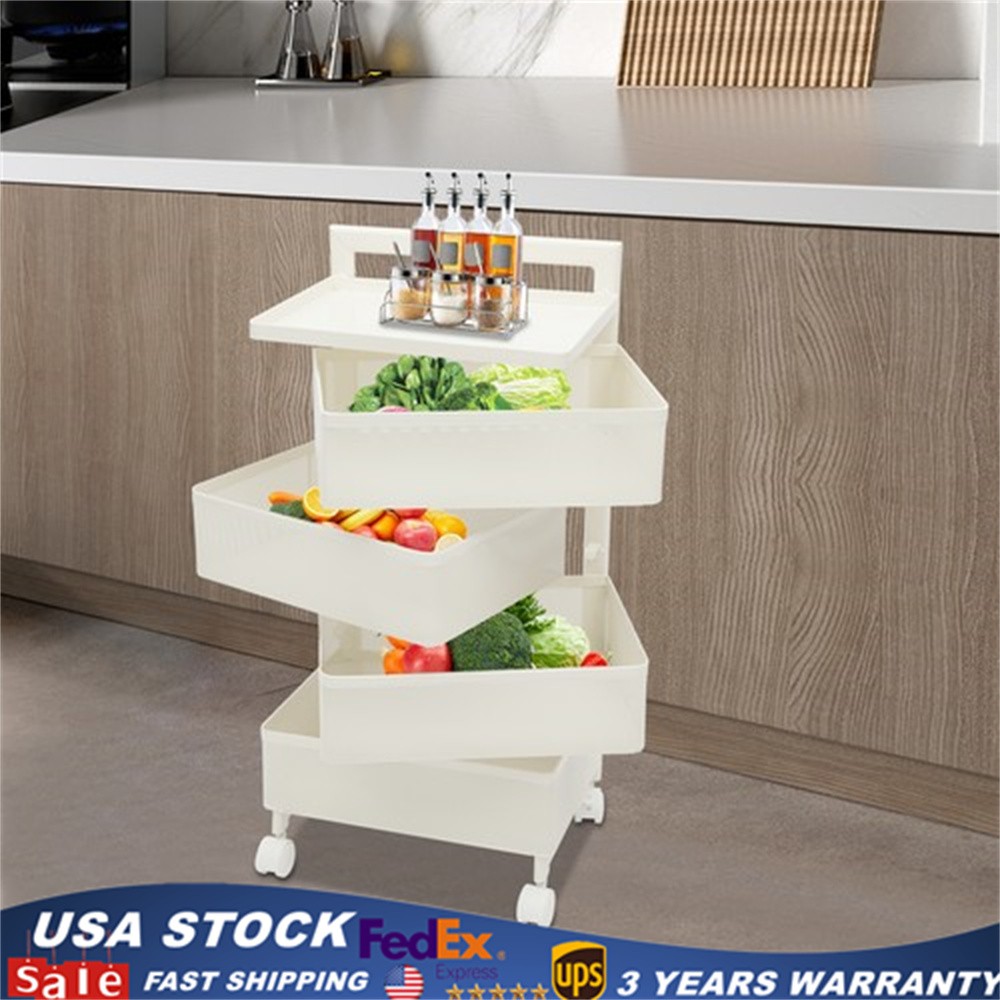 Metal 4 Basket Storage Shelf Kitchen Storage Cart Rotating Basket Vegetable Rack