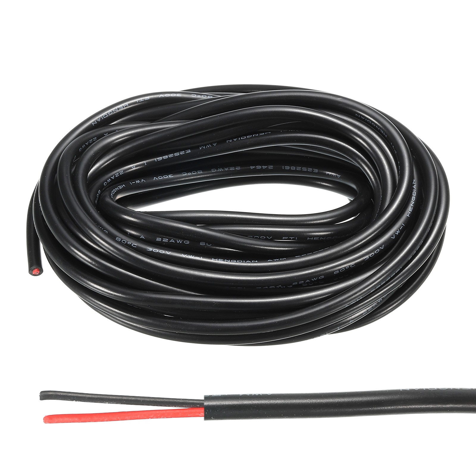 22AWG Electrical Wire 2 Conductors UL2464 Tinned Copper 16FT Low Voltage Black