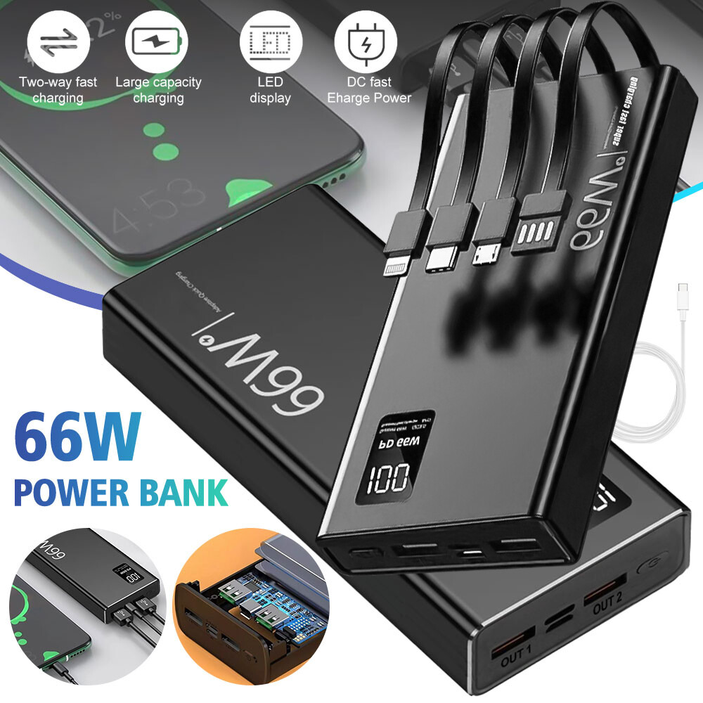 Portable Power Bank 40000mAh 66W Fast Charging LCD 2USB External Battery Charger