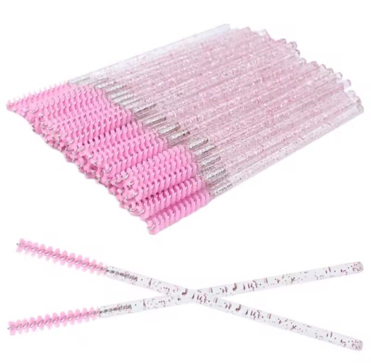 50 pcs disposable thin crystal  mascara wands mini lash brush   Spoolies Rose