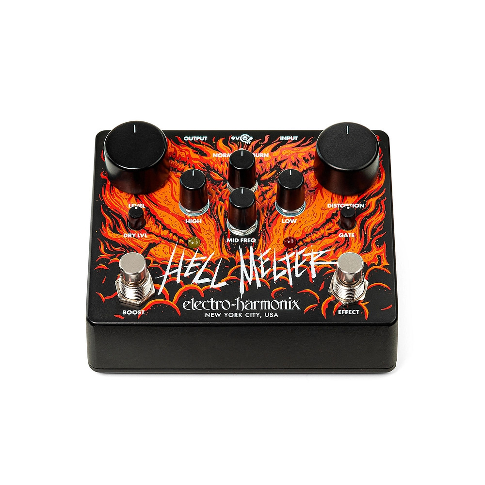 ElectroHarmonix Hell Melter Distortion Effects Pedal Black and Orange