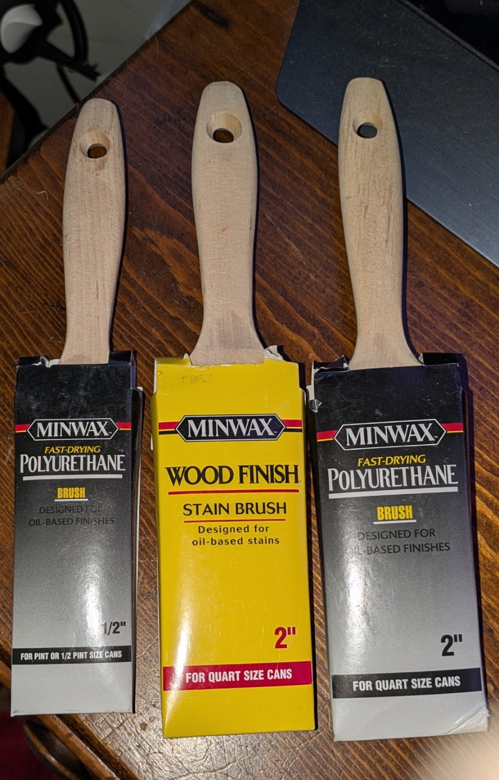 Minwax  half + 2 inch  Polyurethane Paint Brush Wood Finish Trim lot of 3 new