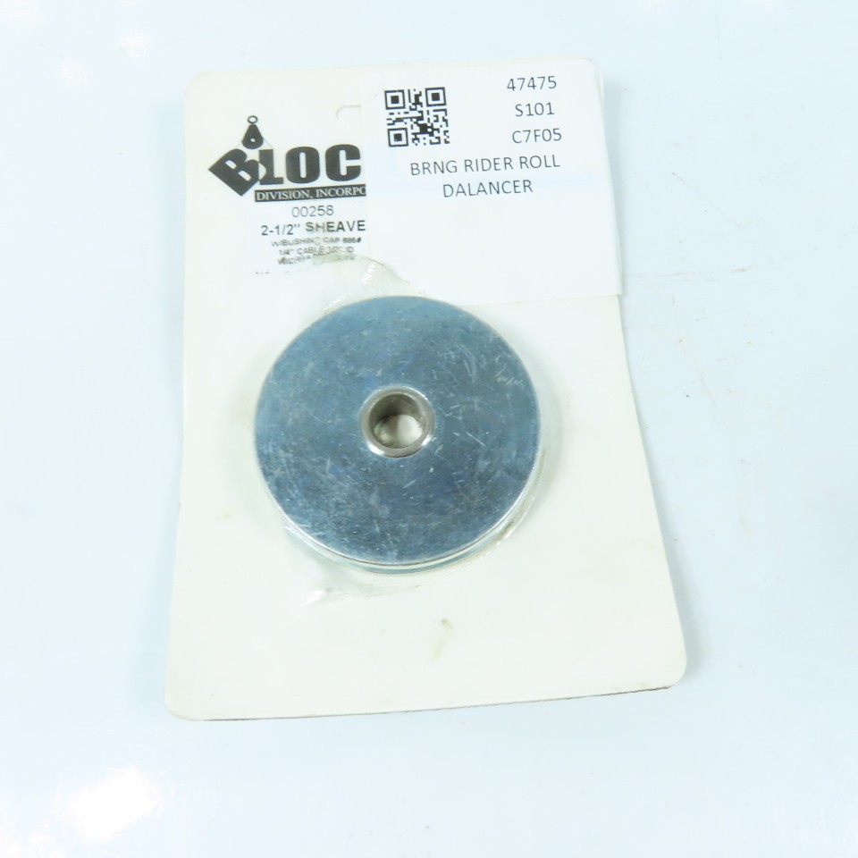 Block Division 00258 Wire Rope Sheave 2-1/2" OD 1/4" Cable 1/2" ID Bearing
