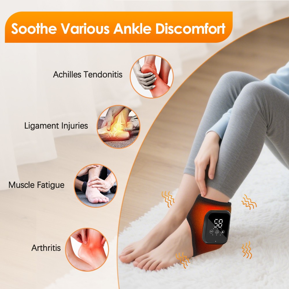 Cordless Foot Ankle Massager, Heated Foot Massager 3 Heat Levels 3 Massage Modes
