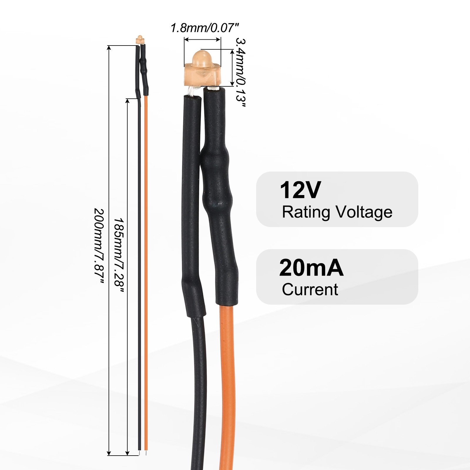 50pcs 1.8mm LED Diode Lights, Orange Light DC 12V for Electronics