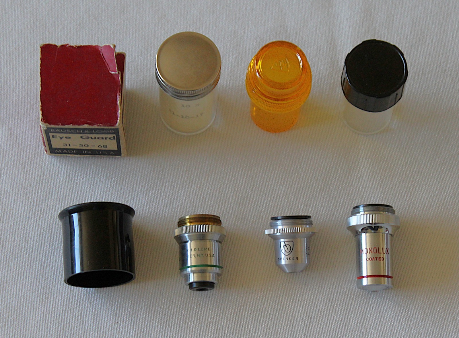 Vintage Lot of 4 Microscope Lenses Bausch & Lomb Guard 10X Spencer 3X Monolux 60