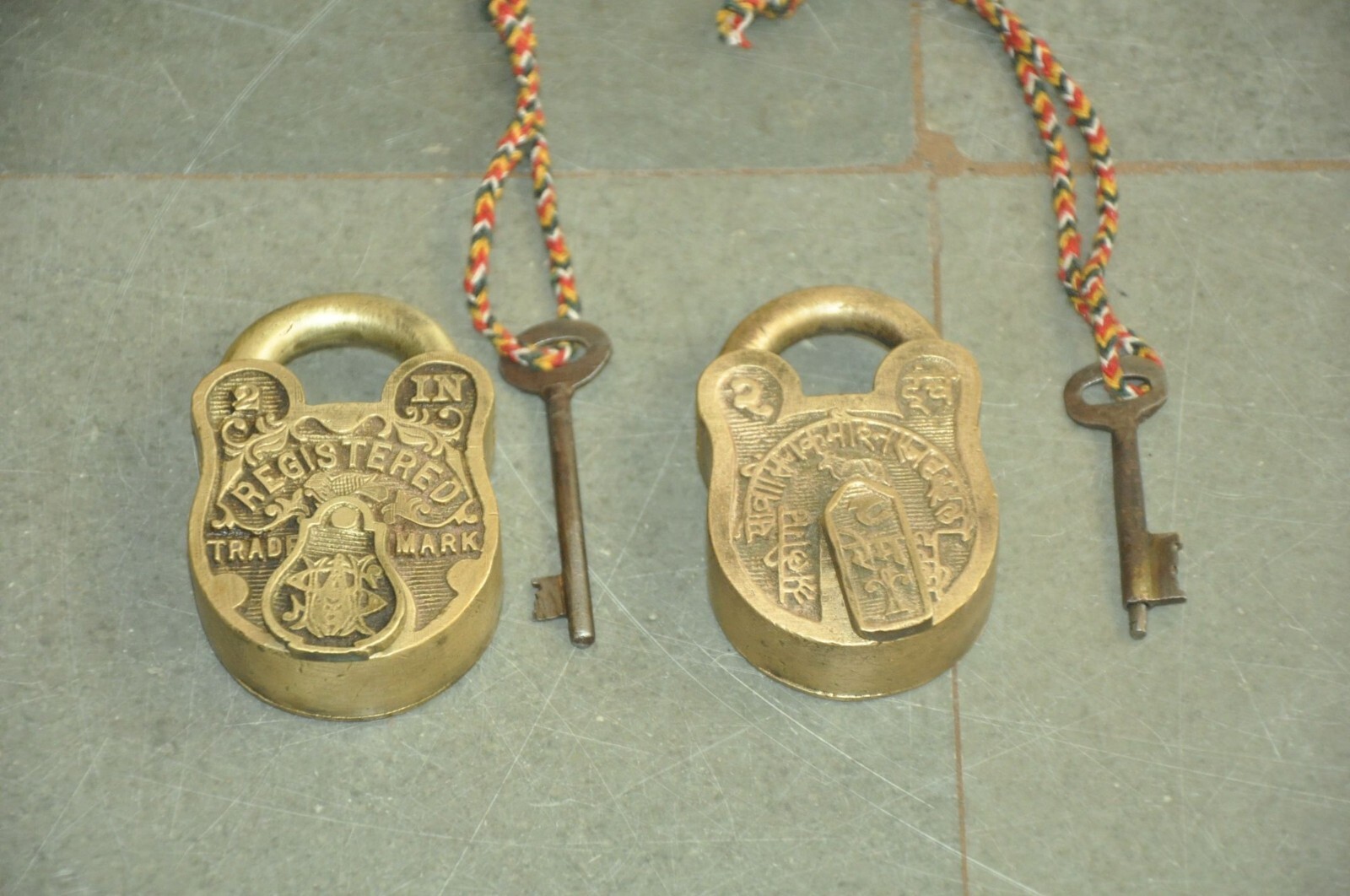 2 Pc Vintage Solid Bird & Lines Engraved Handcrafted Brass Padlocks