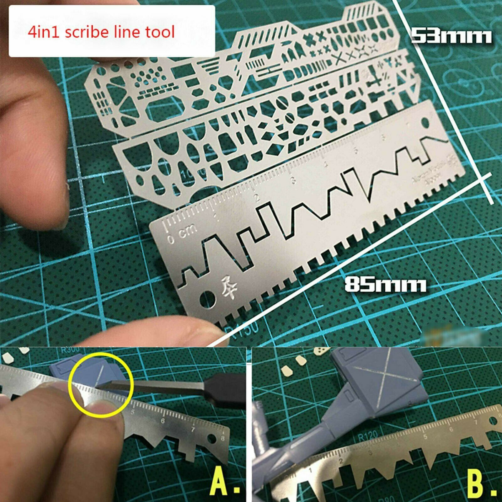 4PCs Drill Scribe Line Templates Ruler Craft Tools for 1/100, 1/144 Scale Models