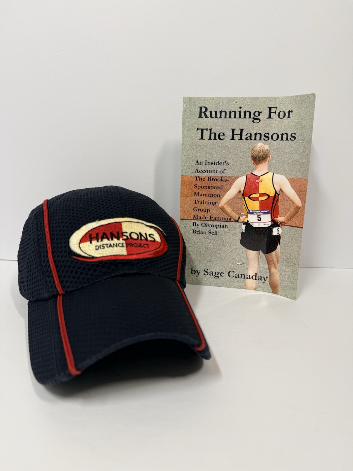 VTG Brooks Hansons Distance Running Project Mesh Black Red Cap Hat & Book