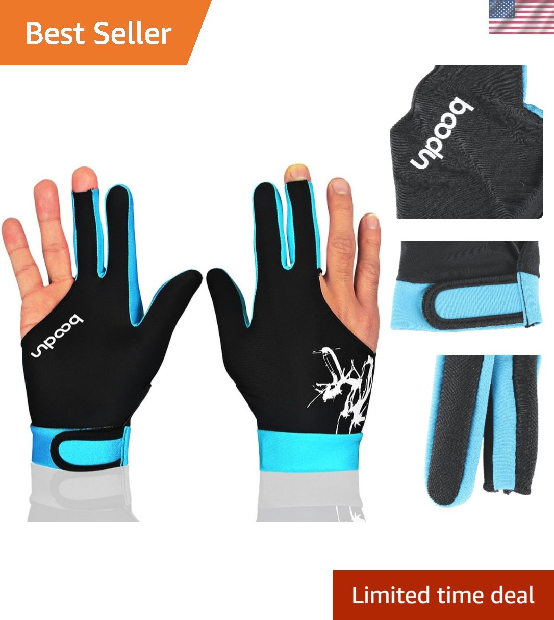 M050912 Man Woman Elastic 3 Fingers Show Gloves for Billiard Shooters Carom P...