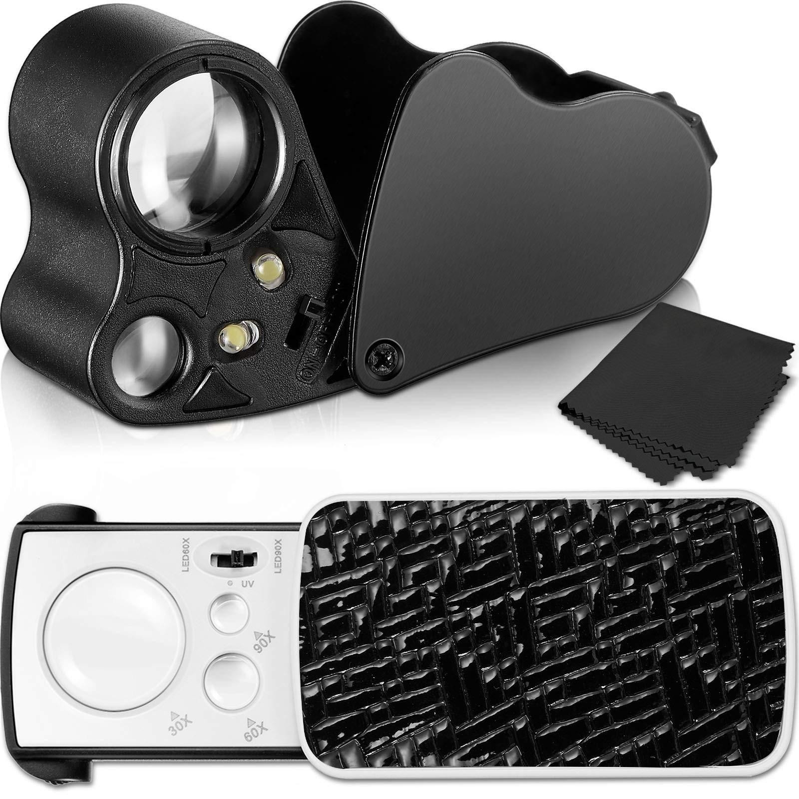 2 Pieces Jewelers Loupe 30x 60x 90x Illuminated Eye Loupe Magnifier Jewelry