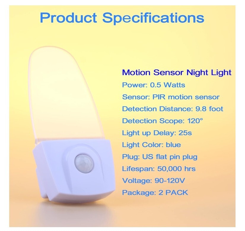 Motion Sensor Night Light 2 Pack, 0.5W Plug in Motion Activated LED Night Lights