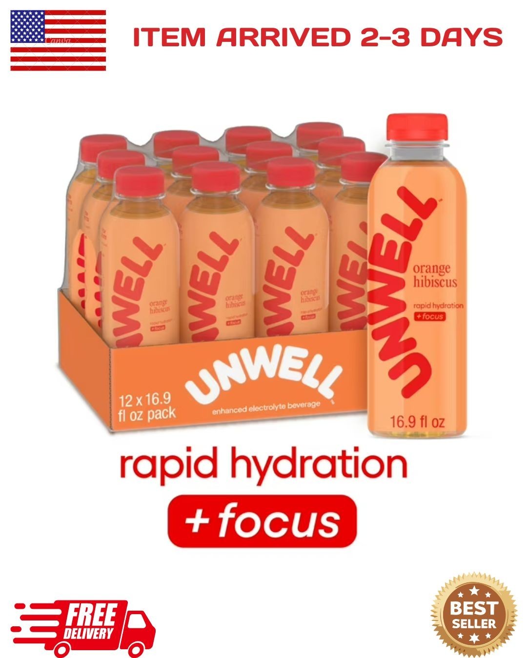 Unwell Hydration Electrolyte Drink for Rapid Hydration + Focus – Orange Hibiscus