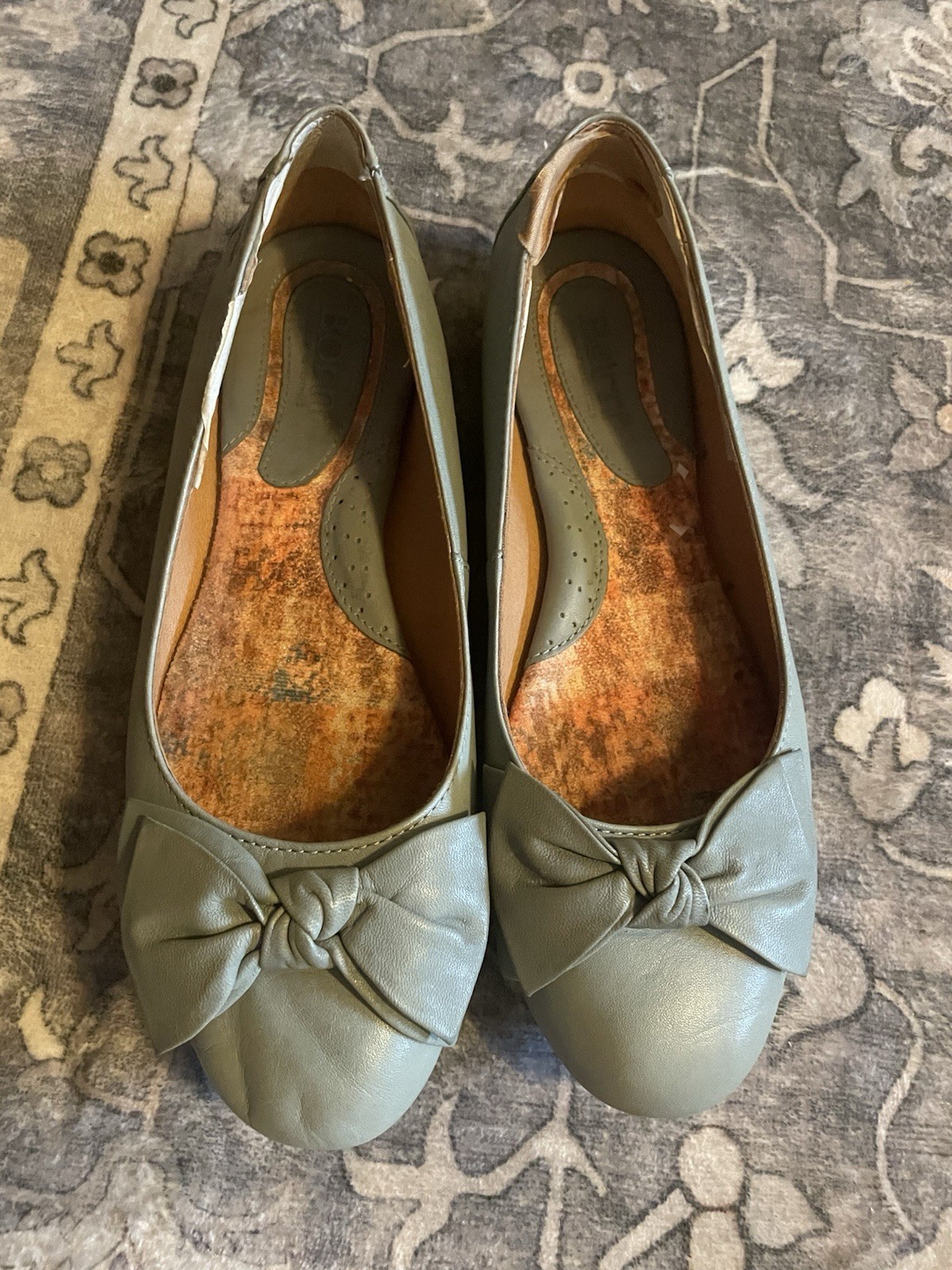 7.5 Blue Leather Bow Accent Slip-On Comfort Flats Round Toe Solid Women