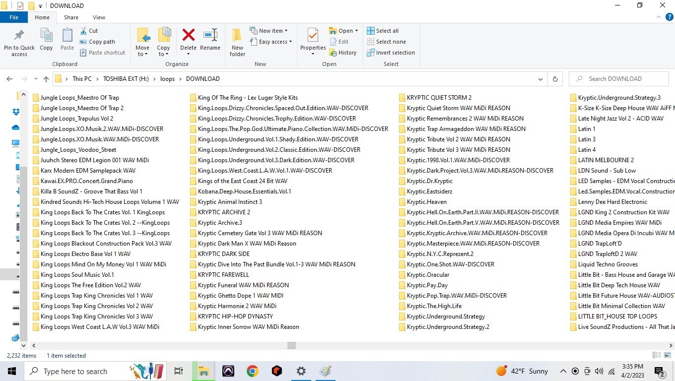 4TB hard drive full of loops, samples, refills, Rex, Native instrument programs