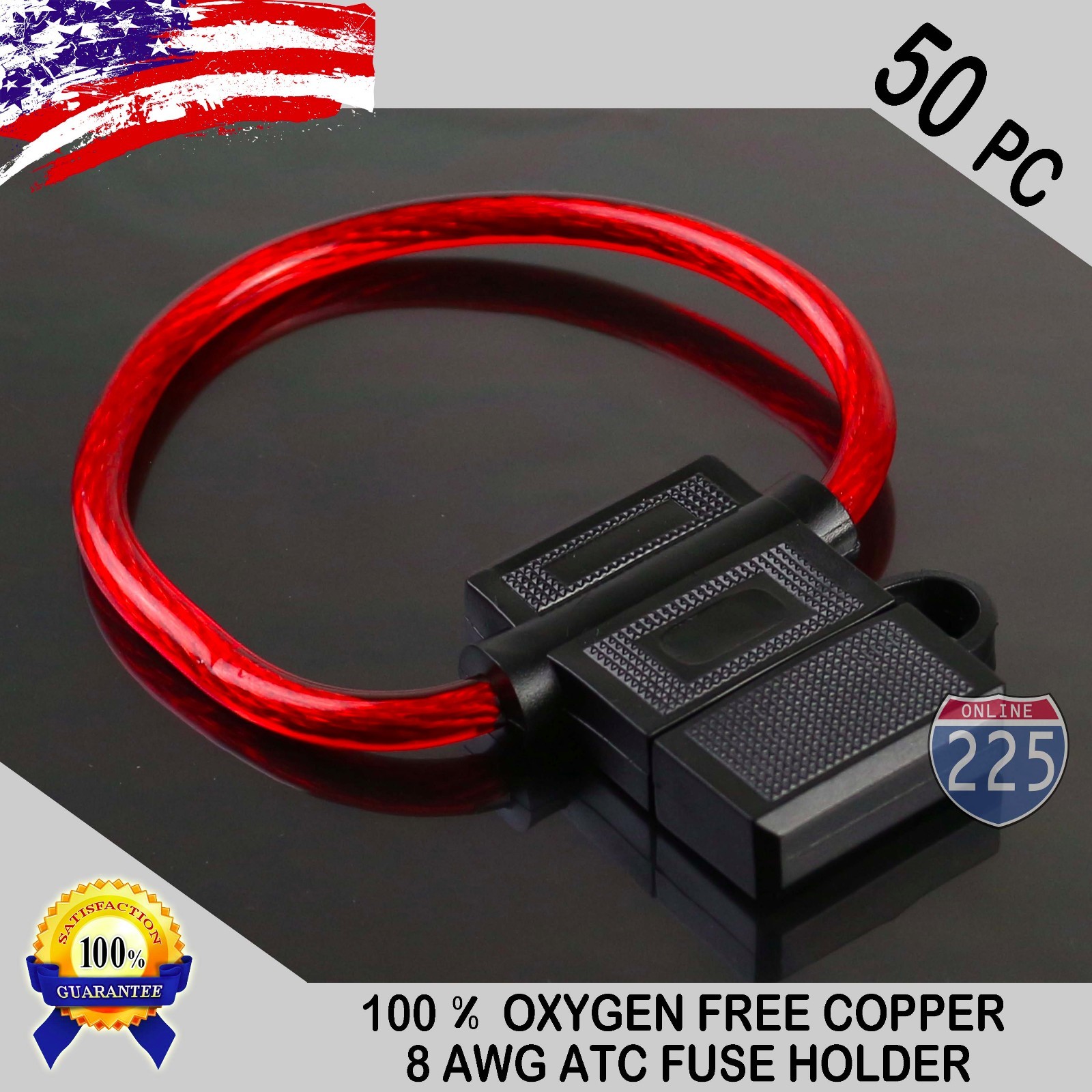 50 Pack 8 Gauge ATC In-Line Blade Fuse Holder 100% OFC Copper Wire Protection US