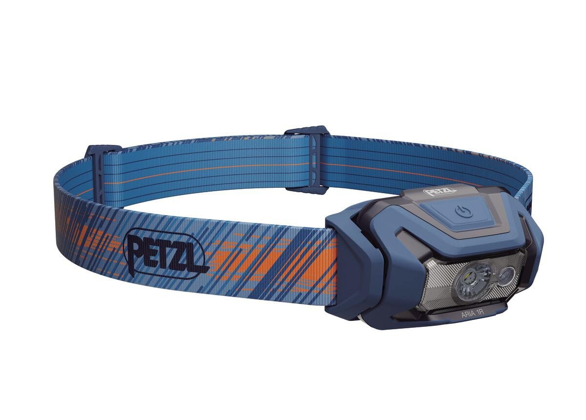 PETZL ARIA 1R RGB Headlamp - Lightweight & Rechargeable 475 Lumen Headlamp - Blu
