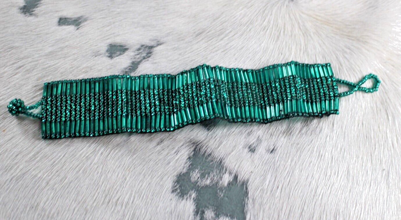 Western Womens Bracelet 7.25 x 1.025 in Bead Handcrafted Shimmer Knot Green