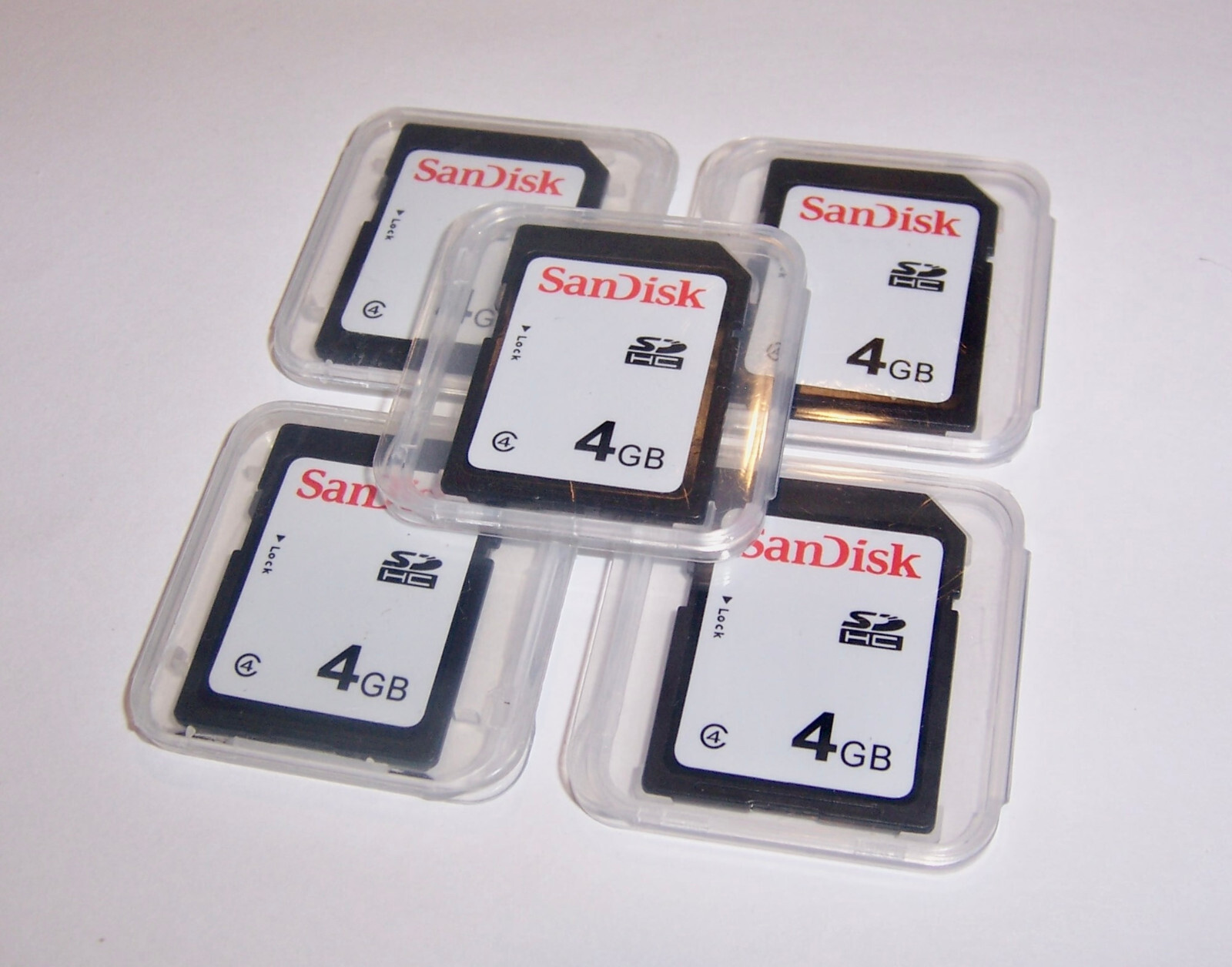 Lot of 5 New SanDisk 4gb SD Memory Cards - 4 gb SanDisk SD Memory Cards 5pcs