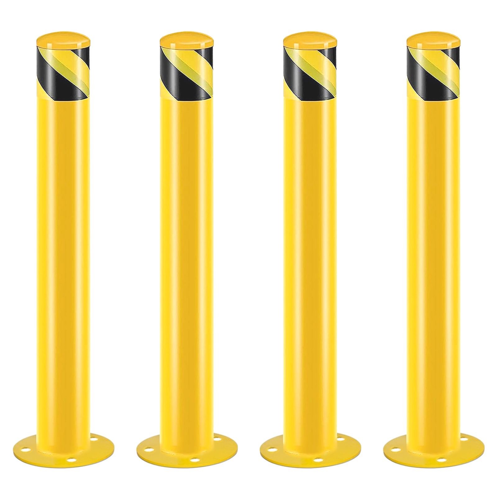 Safety Bollard Post 36" Yellow Steel Bolt-Down Parking Barrier w/ Anchors