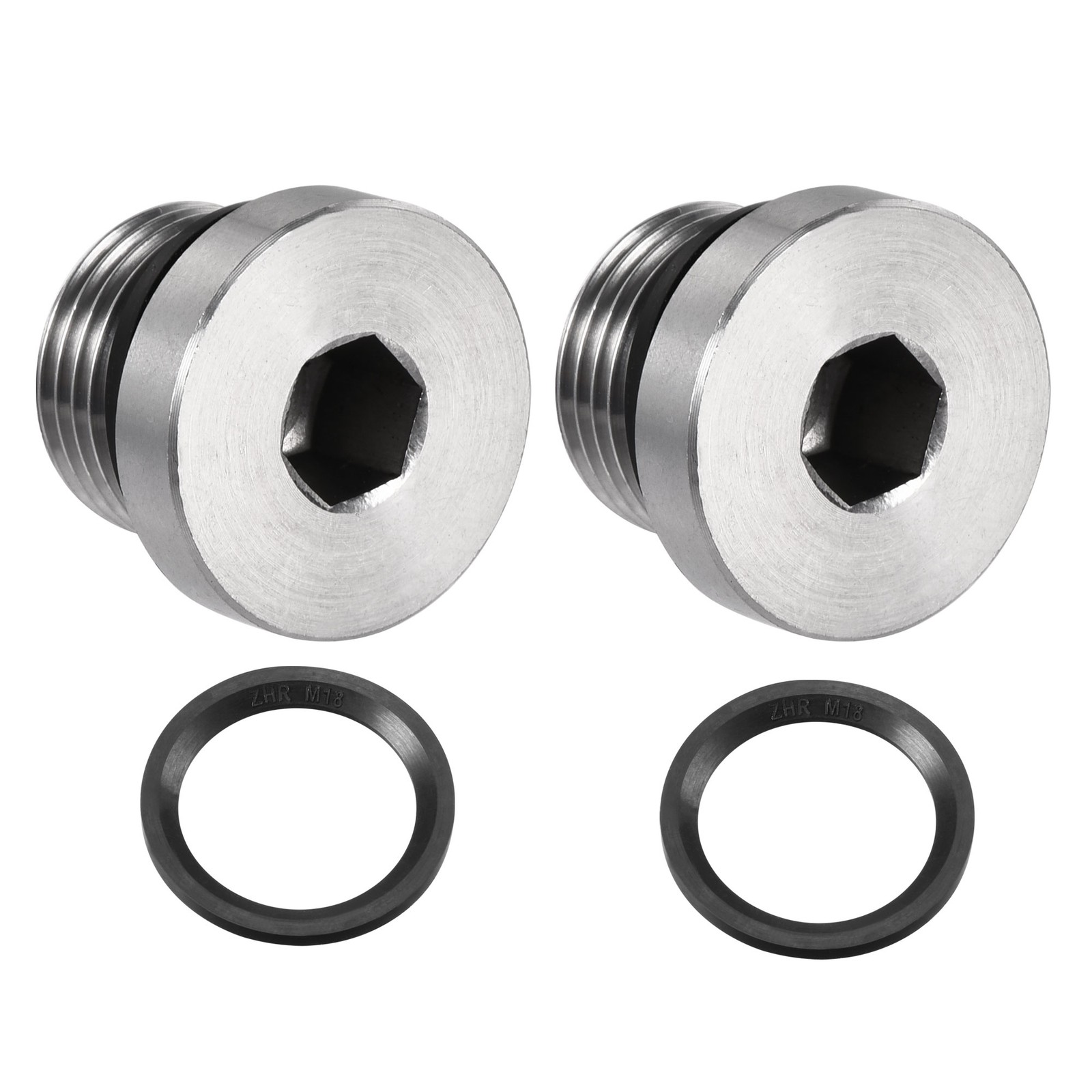 2 x Stainless Steel Inner Hex Head M18x1.5 Pipe Fitting Plug with Seal Ring
