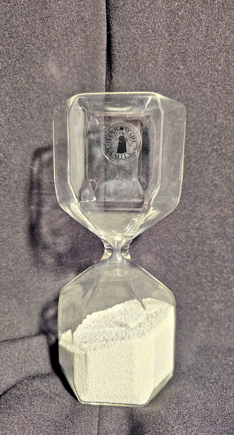 IKEA Handmade Glass Hourglass Timer White Pearl Beads Modern Decor Accent Piece