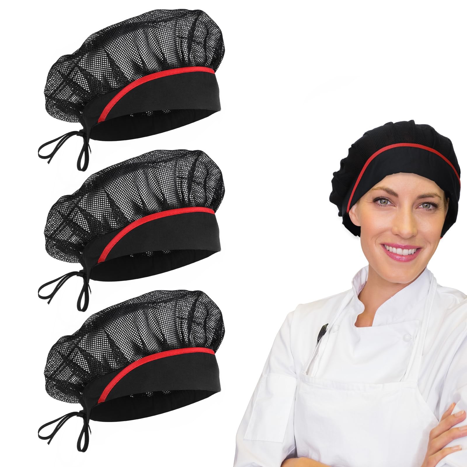 Giantree 3 Pcs Chef Hat, Elastic Kitchen Cooking Hat for Women, Food Service ...