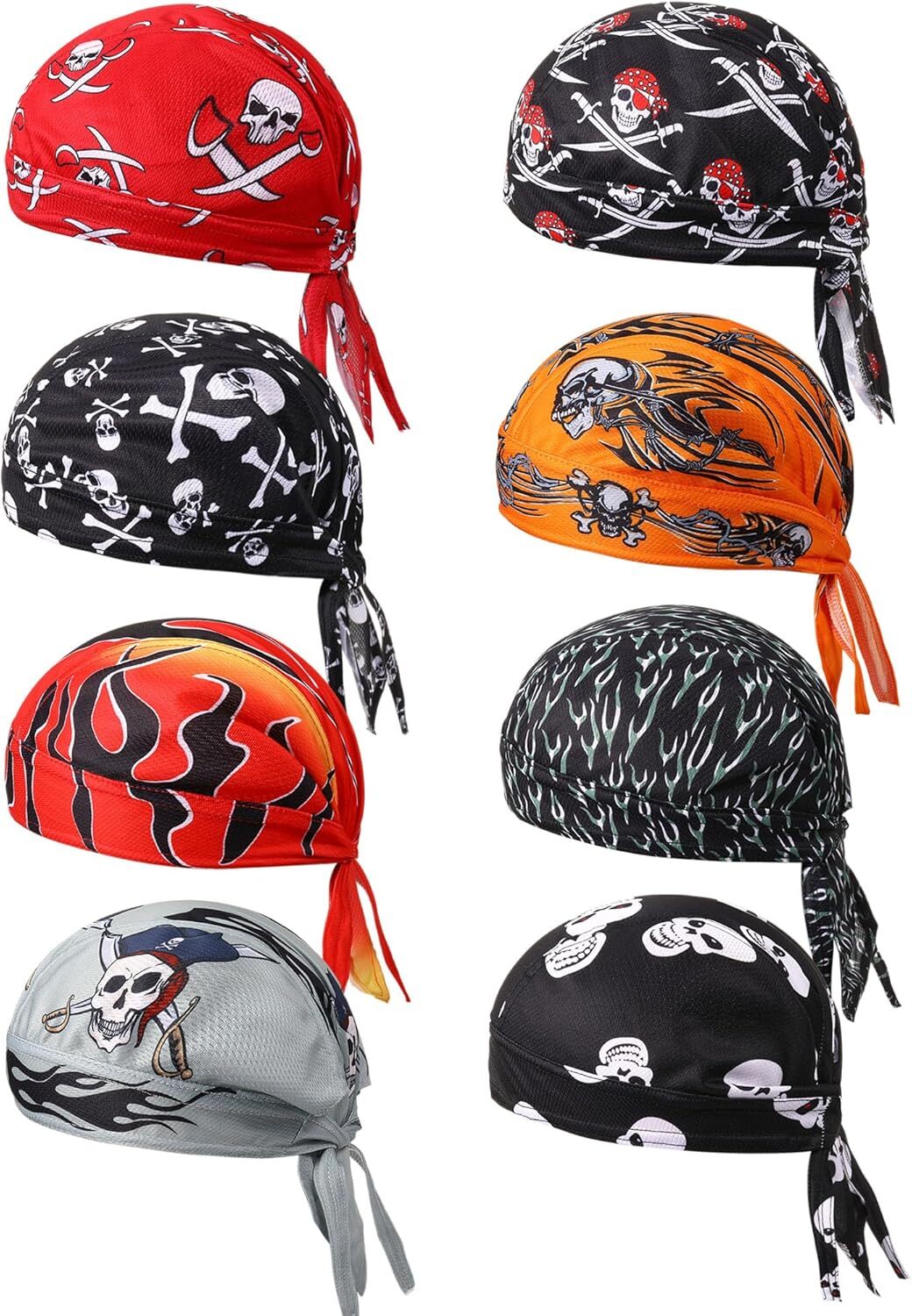 8 Pack Do Rag Skull Caps for Men Sweat Wicking Doo Rags Cooling Helmet Liner