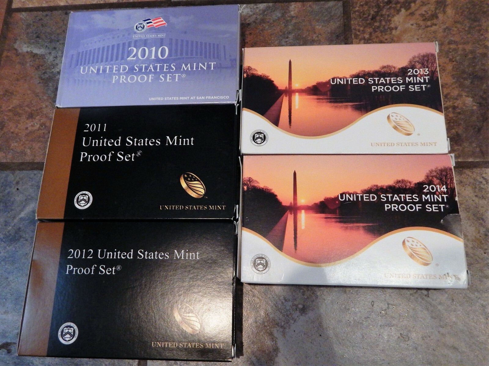 2010 2011 2012 2013 & 2014 US PROOF SETS IN ORIGINAL PACKAGING 5 SET COLLECTION