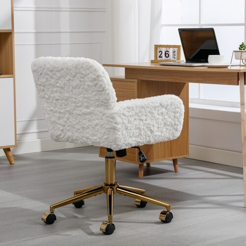 Office chair Artificial rabbit hair home office chair with gold metal base