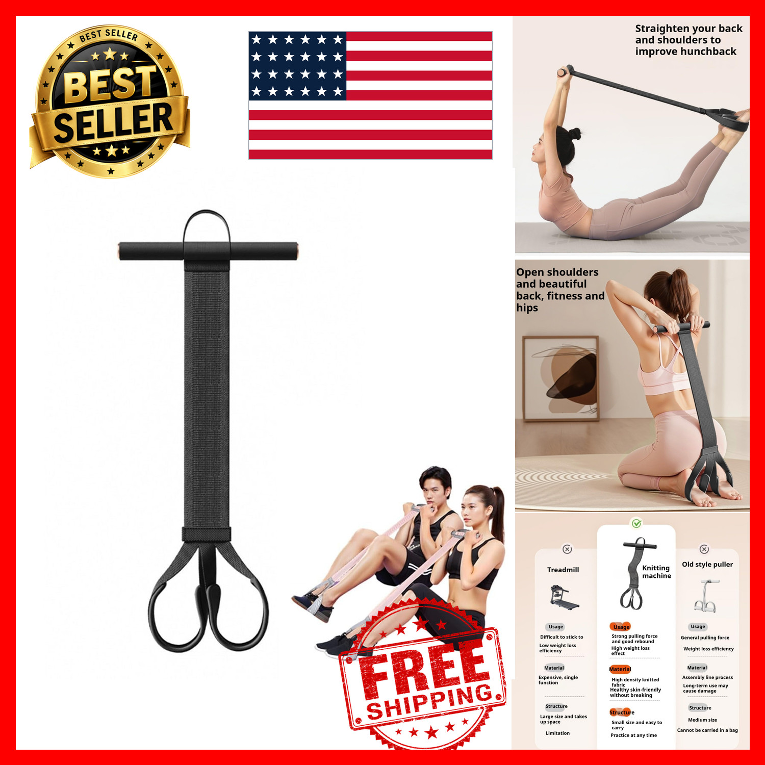 Pedal Resistance Fabric Band 120 LB Knitted NBR Foam Handle Sit-Up Home Gym