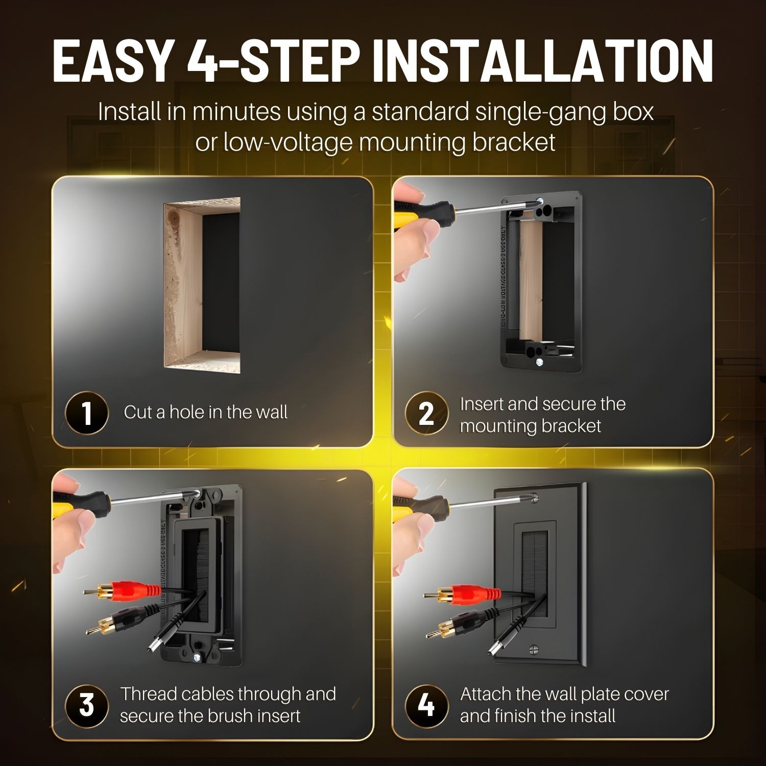 Brush Wall Plate with Mounting Bracket Kit (2 Pack) Single Gang Entry Access