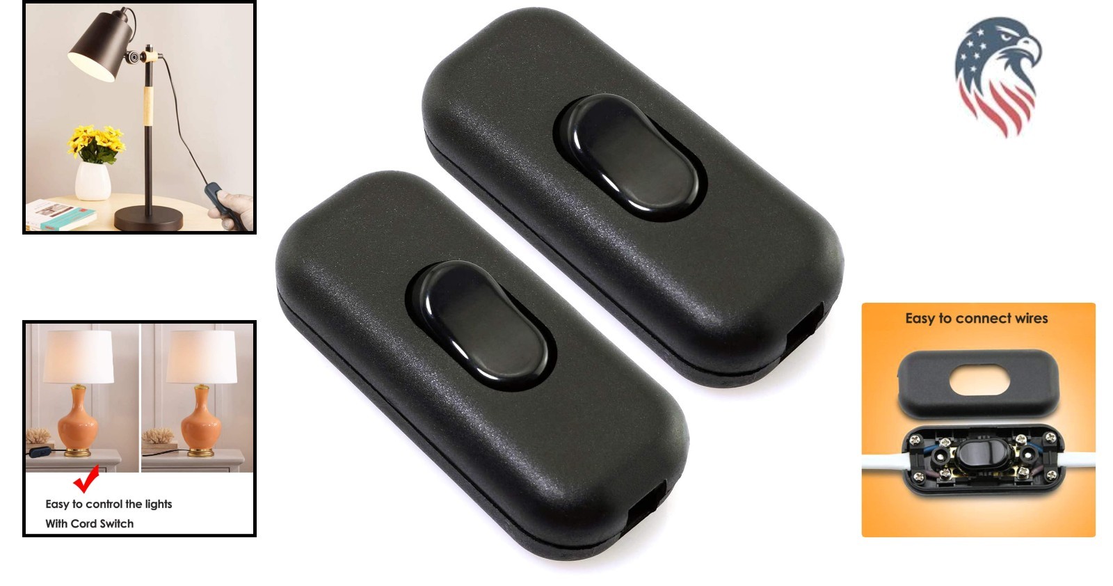 Compatible for Table Lamp and Fan Inline Cord Switch 2 Pack Black