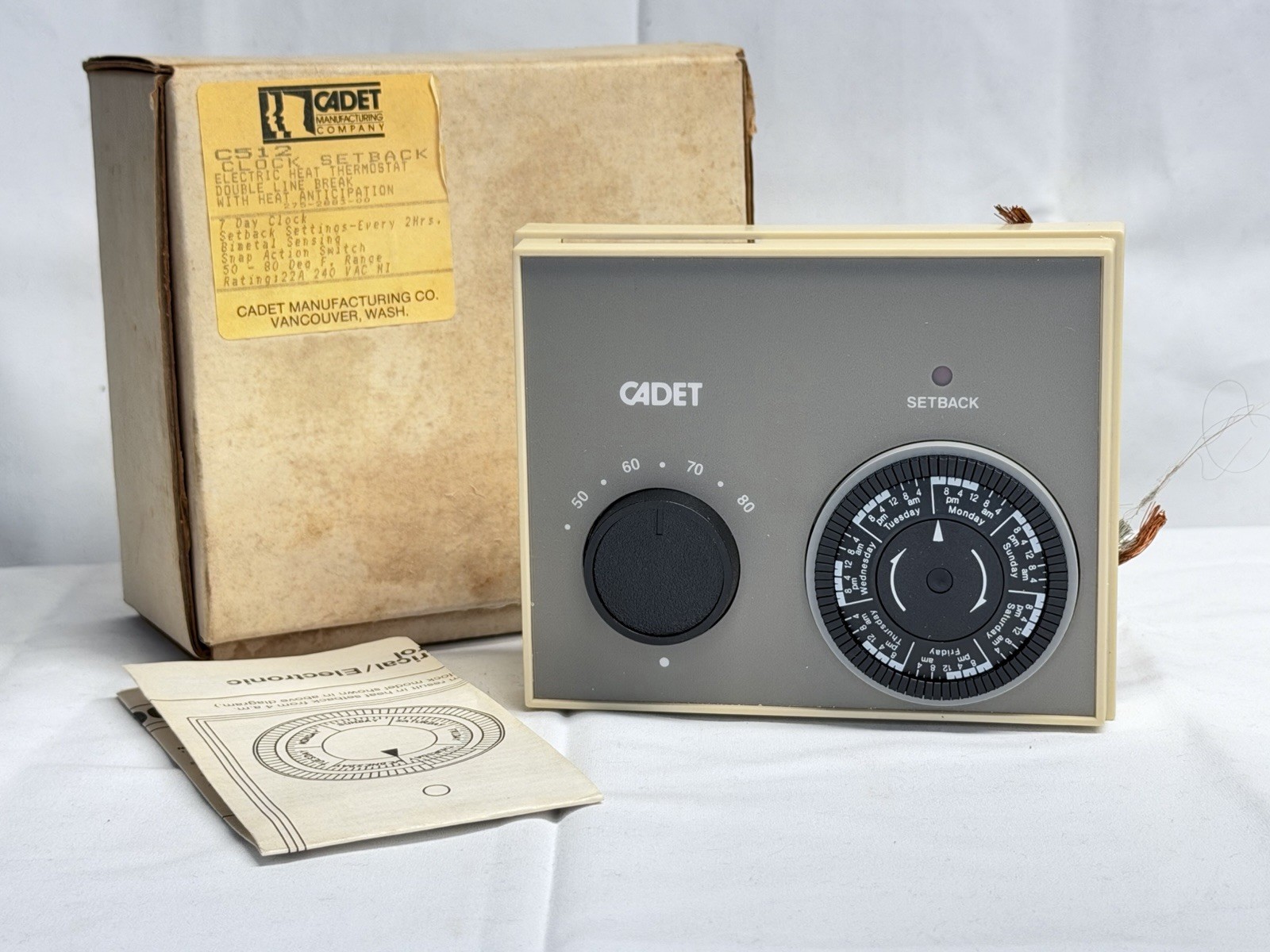 Vintage Cadet C512 Clock Setback Electric Heat Thermostat New In Box USA NOS!!